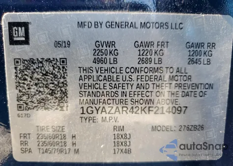 2019 Cadillac Xt4 Luxury z USA, uszkodzony, nr VIN 1GYAZAR42KF214097